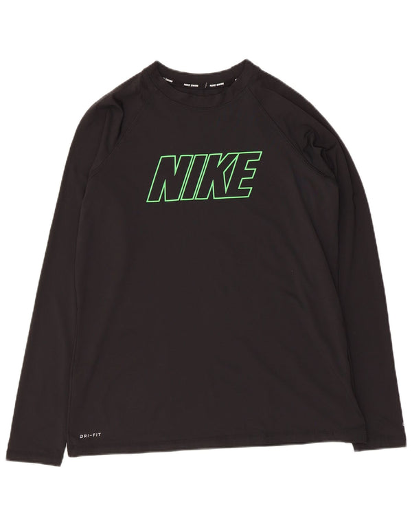 Top gráfico Nike feminino Dri Fit manga comprida UK 14 grande poliéster preto
