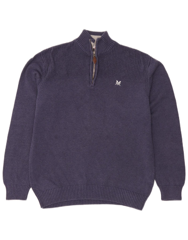 Crew Clothing Mens Suéter Jumper com Pescoço Zip XL Azul Marinho Algodão