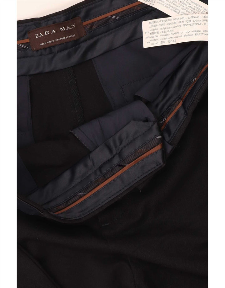 Zara Calça masculina cortada EU 42 grande W32 L25 poliéster preto