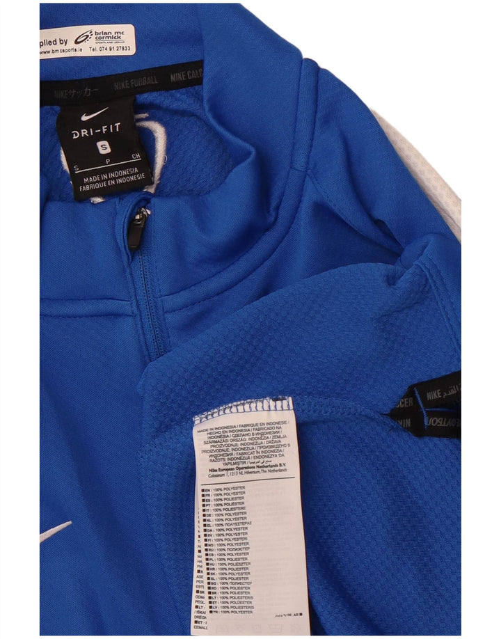 NIKE Masculino Dri Fit Zip Neck Pullover Treino Top Pequeno Azul Colourblock