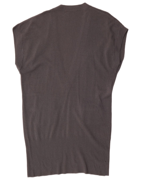 Vestido jumper feminino sem mangas Benetton Reino Unido 16 grande lã de cordeiro cinza