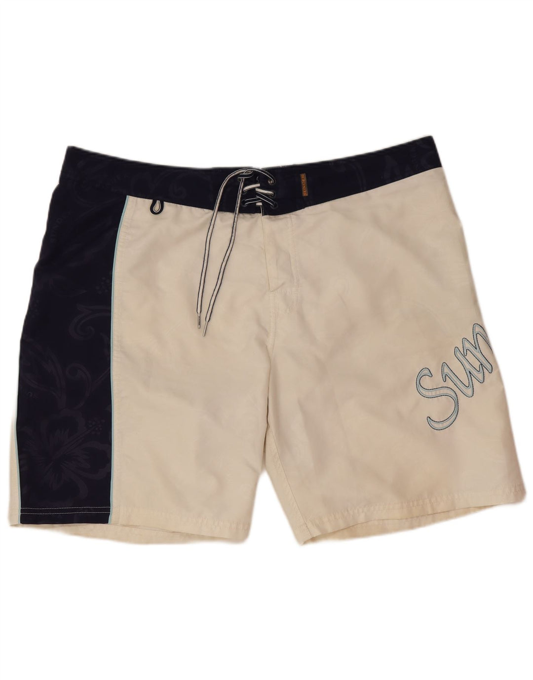 Sundek masculino gráfico regular shorts de natação grande branco colorblock praia