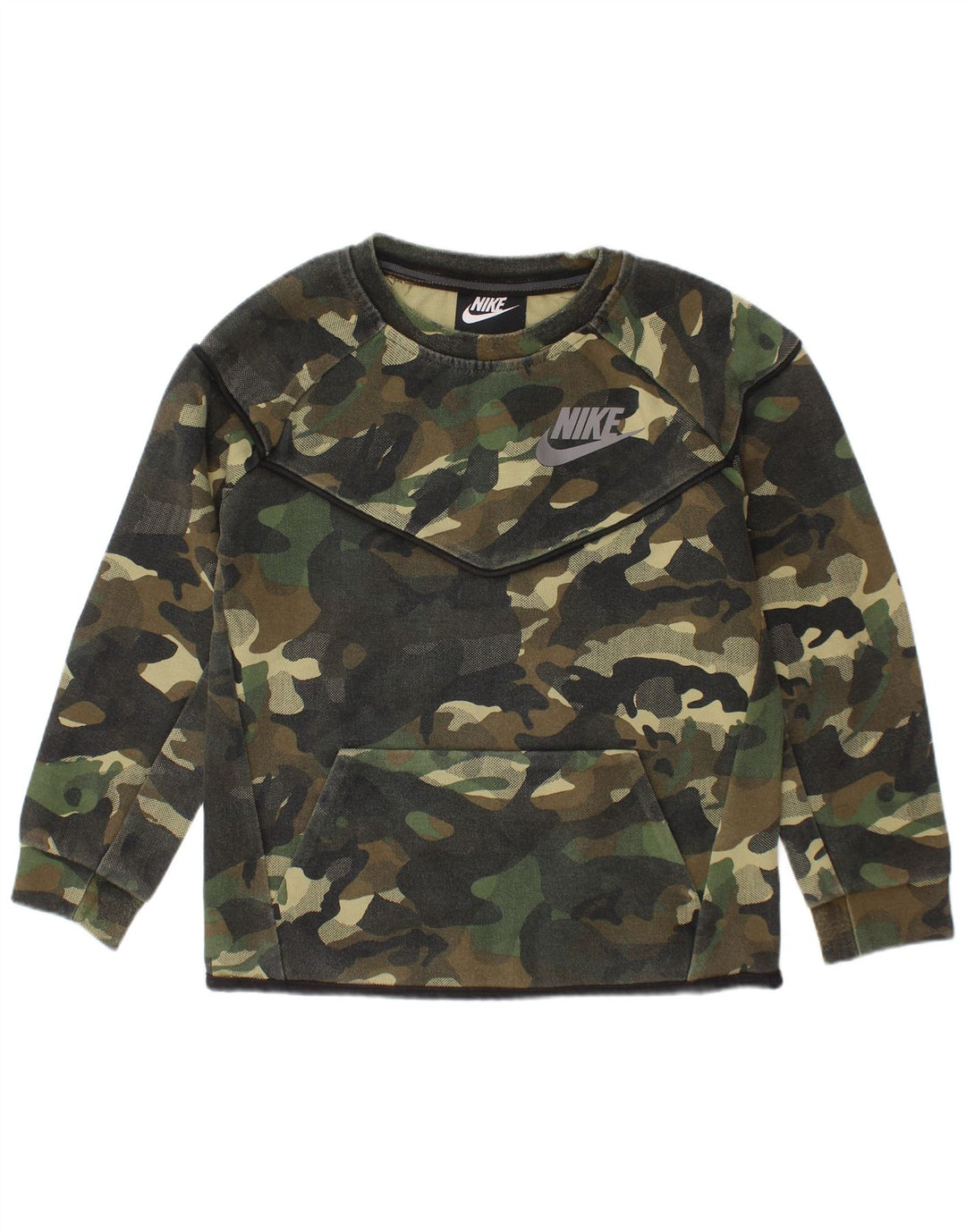 NIKE Boys Graphic Sweatshirt Jumper 5-6 Anos Médio Verde Camuflagem
