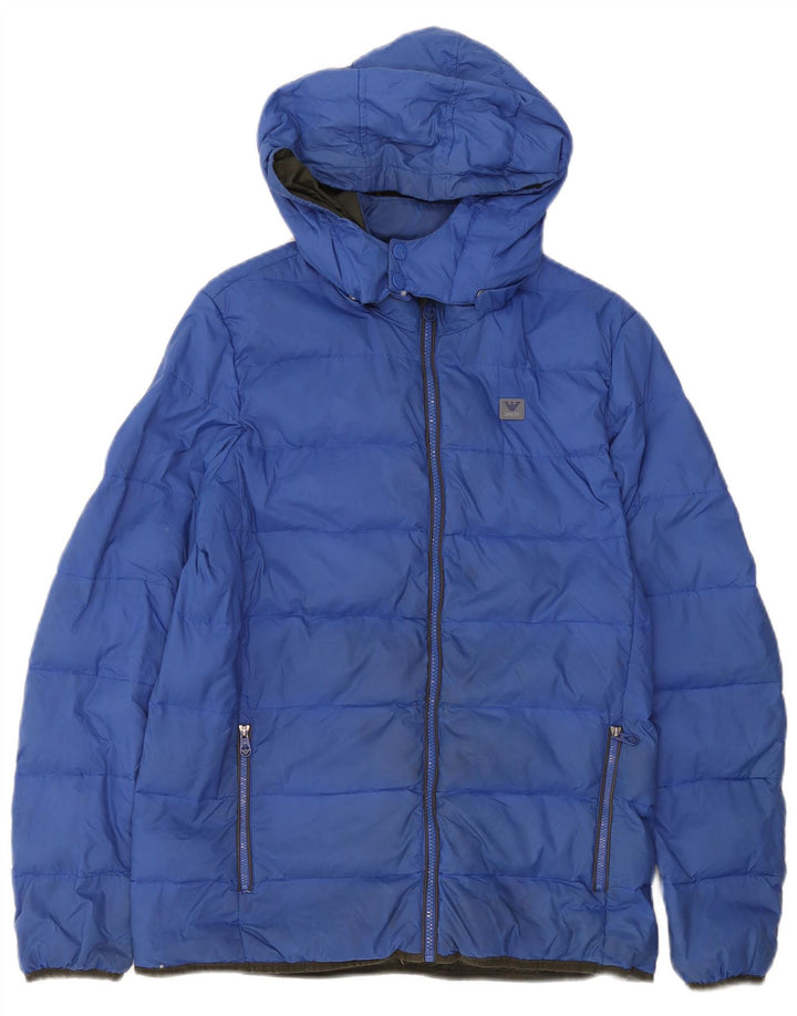 Jaqueta acolchoada com capuz para meninos Armani Junior 15-16 anos azul poliamida