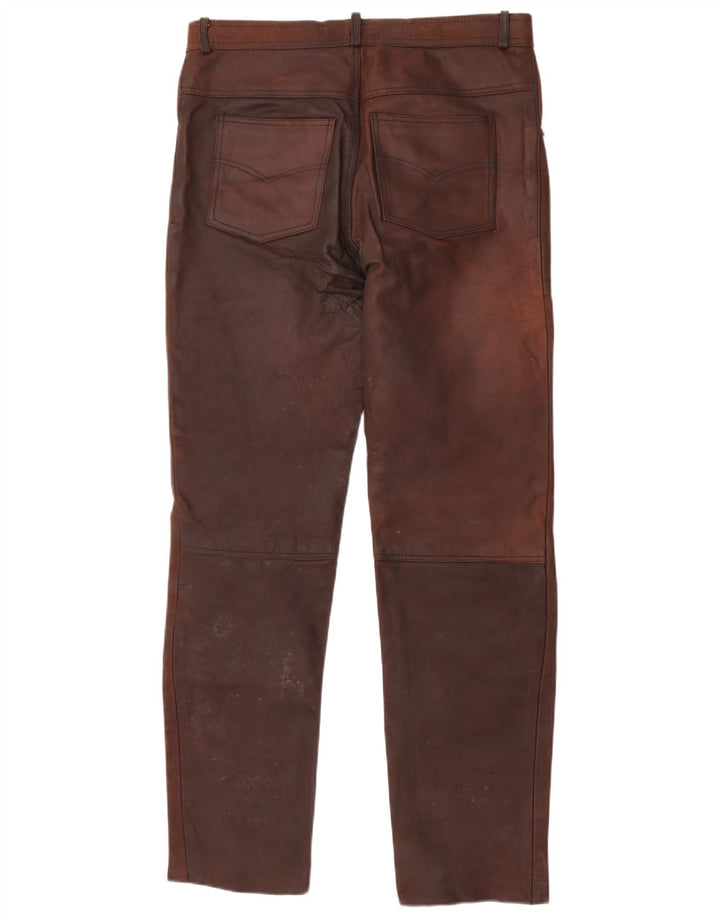 Calça masculina de couro reto American Eagle W36 L32 marrom