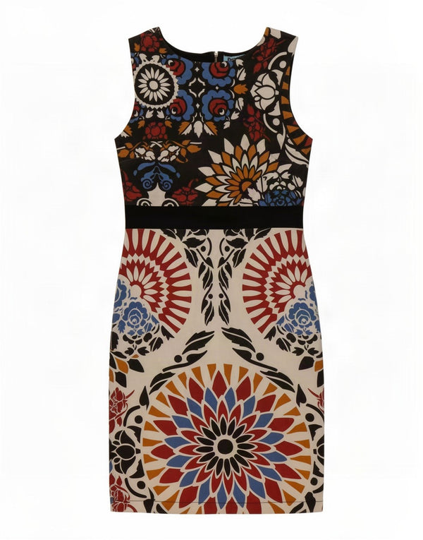 Vestido feminino Desigual sem mangas com bainha UK 10 pequeno floral multicolorido