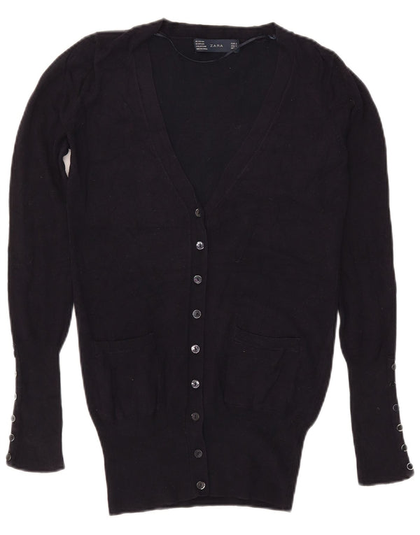 Suéter cardigã feminino Zara Reino Unido 10 pequeno rayon azul marinho