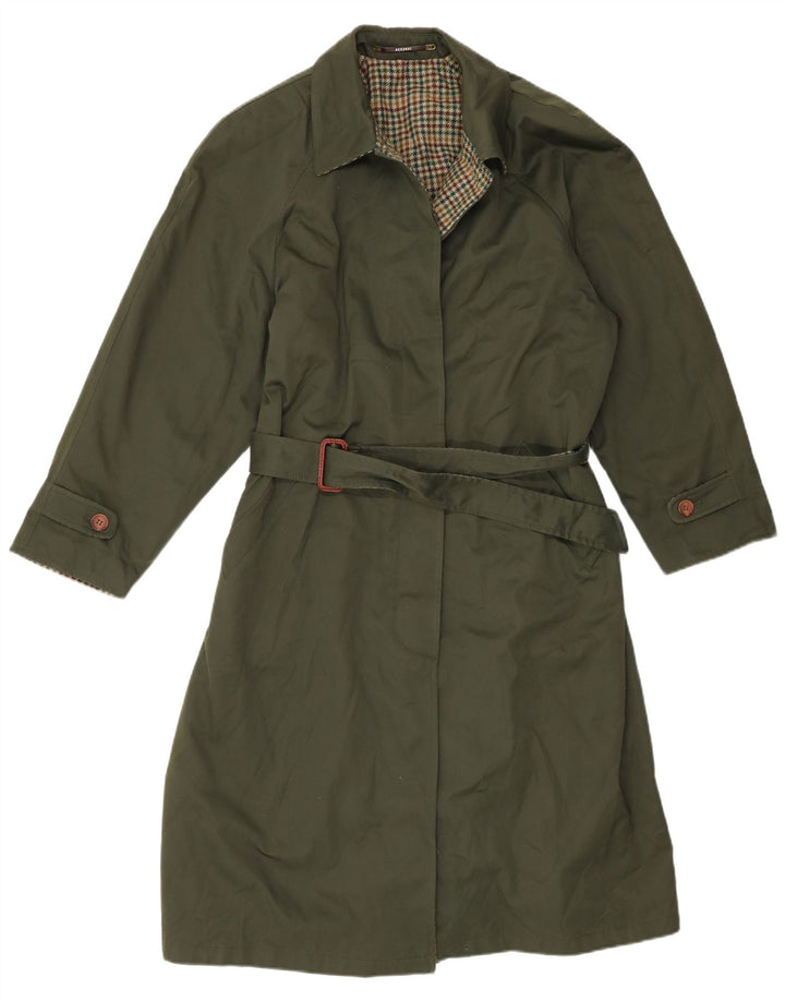 Trench coat reversível das mulheres do vintage IT 46 poliéster verde grande da verificação