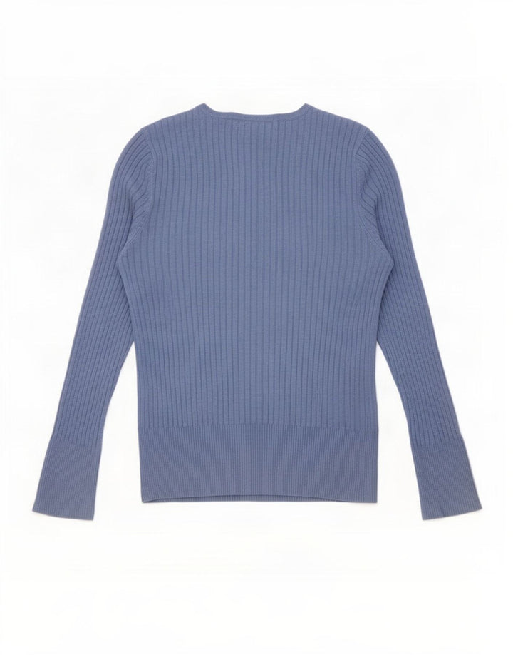 Top feminino regular de manga comprida Marks & Spencer UK 12 viscose azul médio