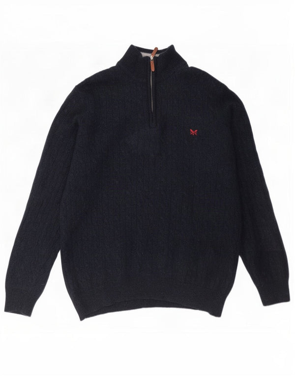 Crew Clothing Mens Suéter Jumper com Gola Zip 2XL Azul Marinho Lambswool