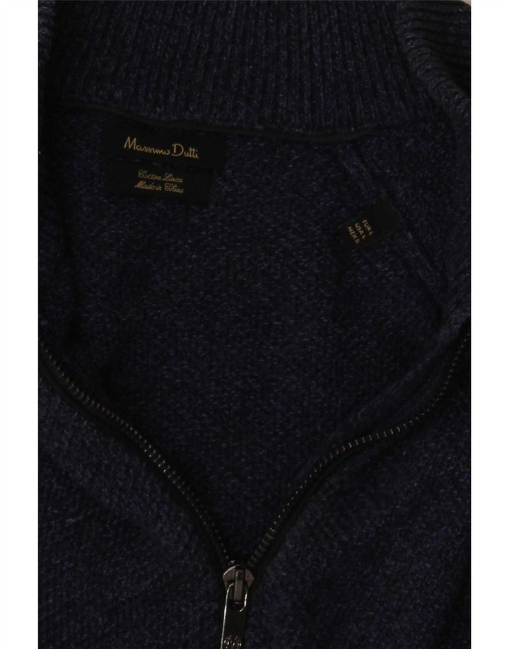 Suéter cardigã masculino Massimo Dutti grande algodão azul marinho