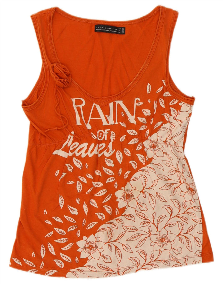 Zara Womens Graphic Vest Top UK 12 Médio Laranja Floral