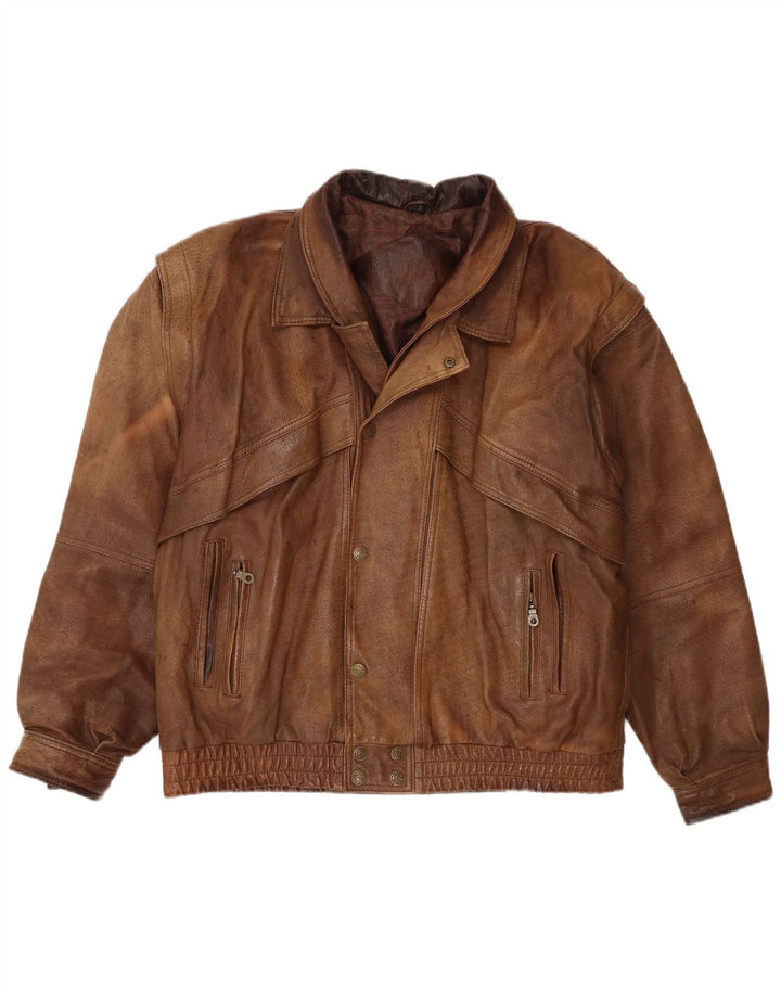 Jaqueta de couro masculina vintage UK 44 2XL couro marrom