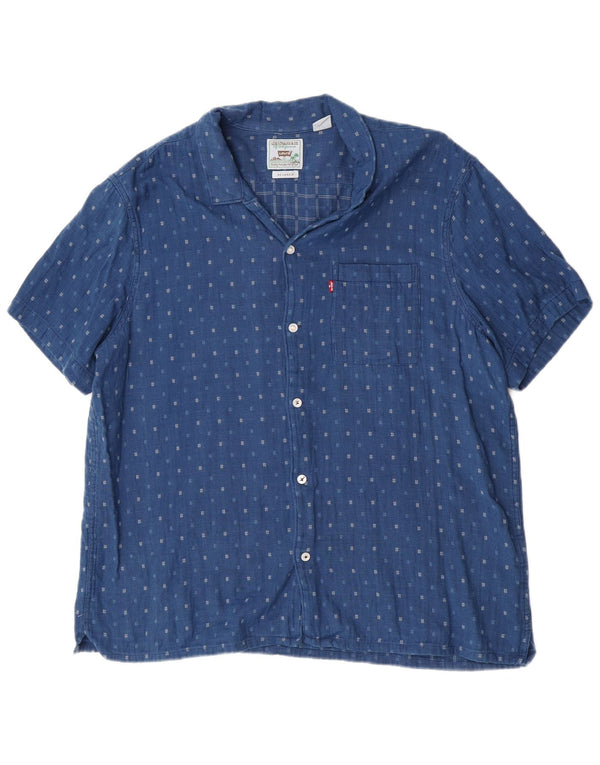 Camisa masculina de manga curta relaxada Levi's XL algodão manchado azul
