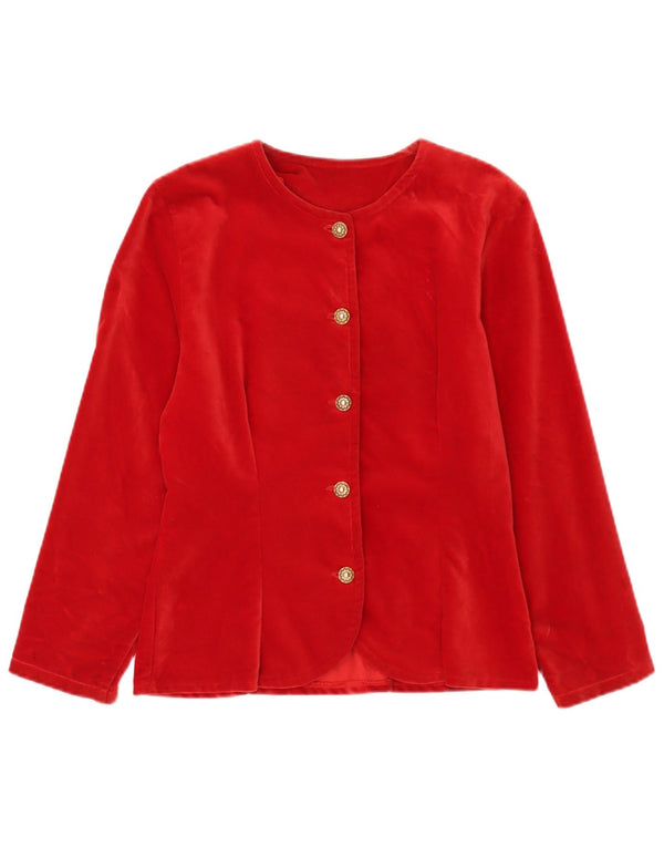 Jaqueta blazer de veludo com 5 botões para mulheres vintage algodão vermelho pequeno Reino Unido 10