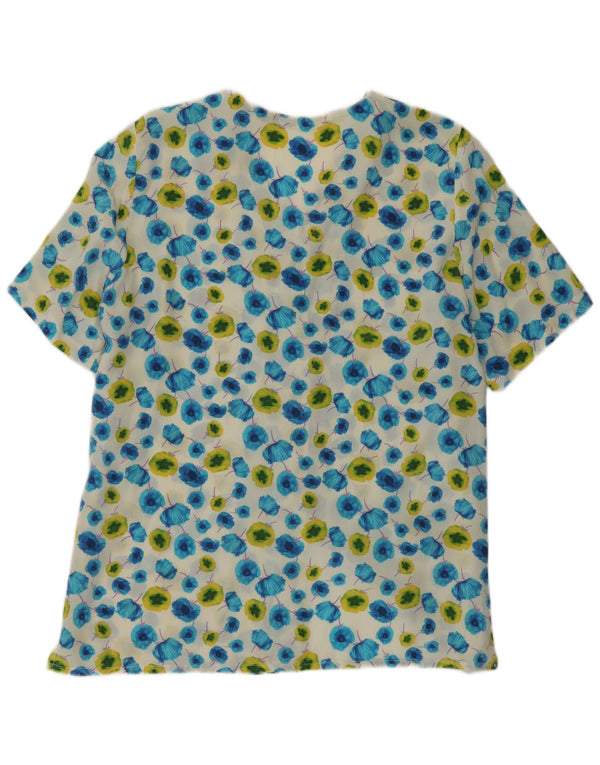 Blusa feminina vintage de manga curta UK 16 grande floral multicolorida