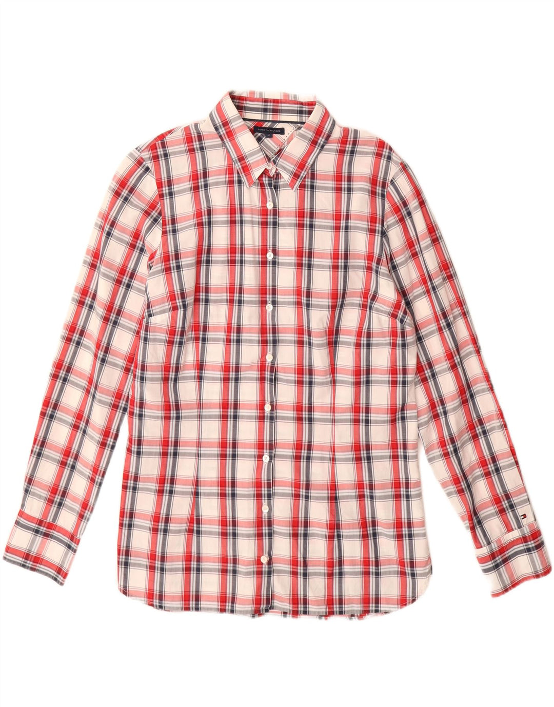 Camisa feminina Tommy Hilfiger EUA 12 grande algodão xadrez vermelho