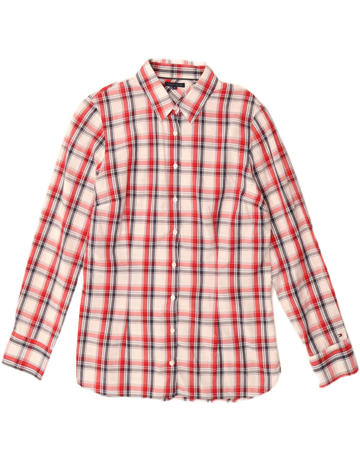 Camisa feminina Tommy Hilfiger EUA 12 grande algodão xadrez vermelho