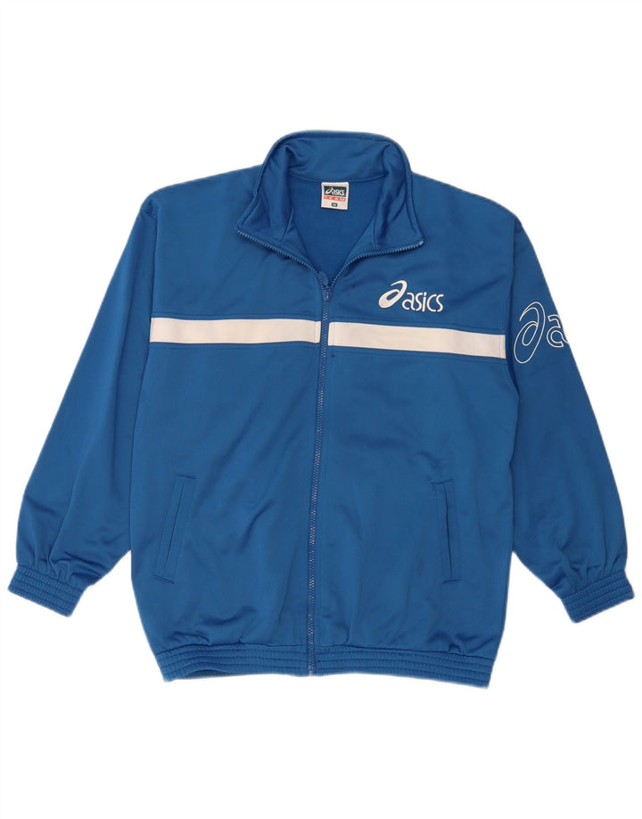 ASICS Boys Graphic Tracksuit Top Jacket 13-14 Years Blue Colourblock