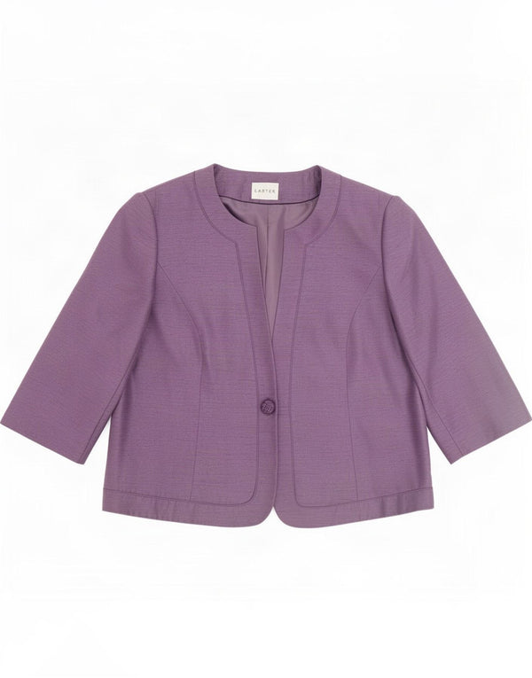 Jaqueta blazer feminina Eastex manga 3/4 1 botão Reino Unido 18 XL viscose roxa