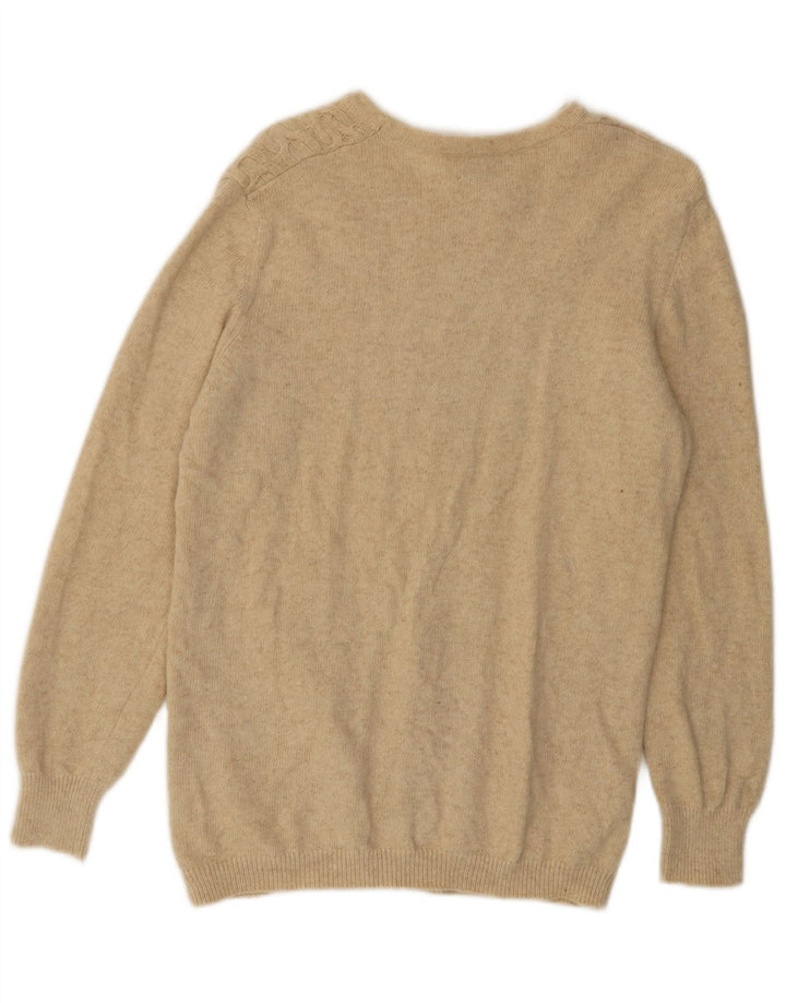 Suéter feminino Benetton com gola redonda UK 14 lã bege médio