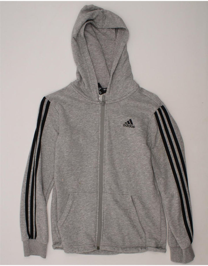 ADIDAS Boys Zip Hoodie Sweater 11-12 Years Grey Cotton Vintage Adidas and Second-Hand Adidas from Messina Hembry 