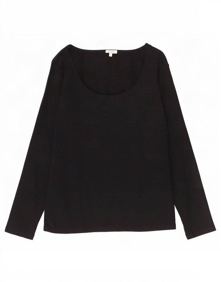Top feminino Jigsaw manga comprida UK 10 pequeno algodão preto