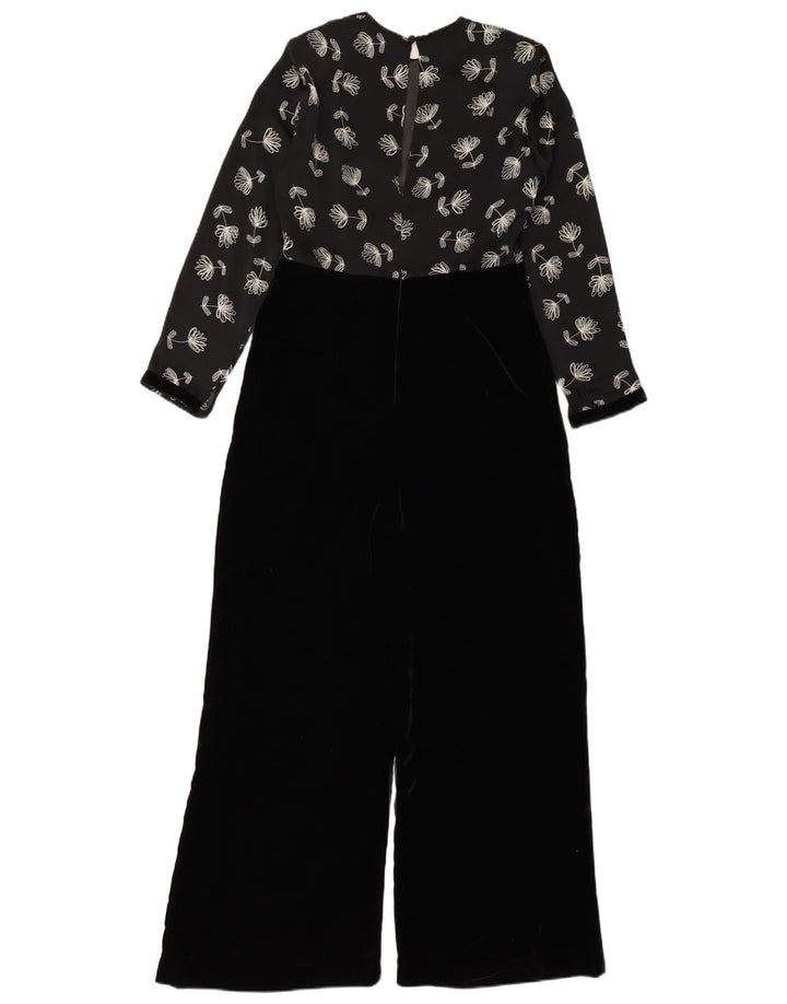 Macacão de veludo feminino vintage UK 12 poliéster floral preto médio