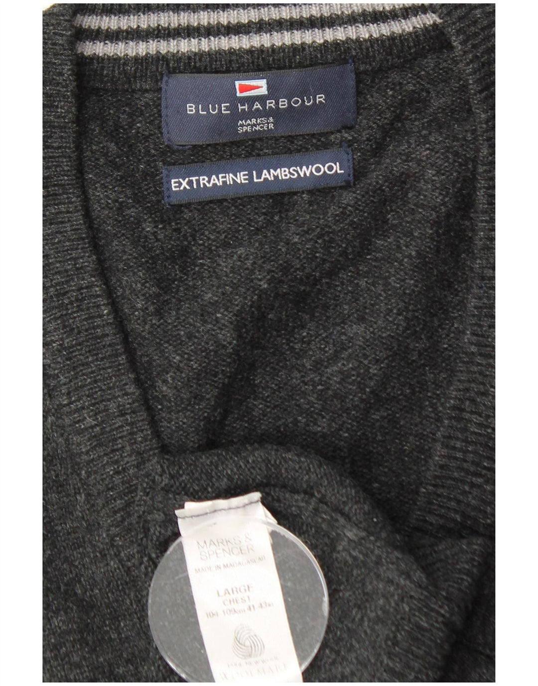 MARKS & SPENCER Regata masculina azul Harbour Vest grande lã de cordeiro preta