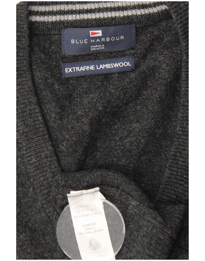 MARKS & SPENCER Regata masculina azul Harbour Vest grande lã de cordeiro preta