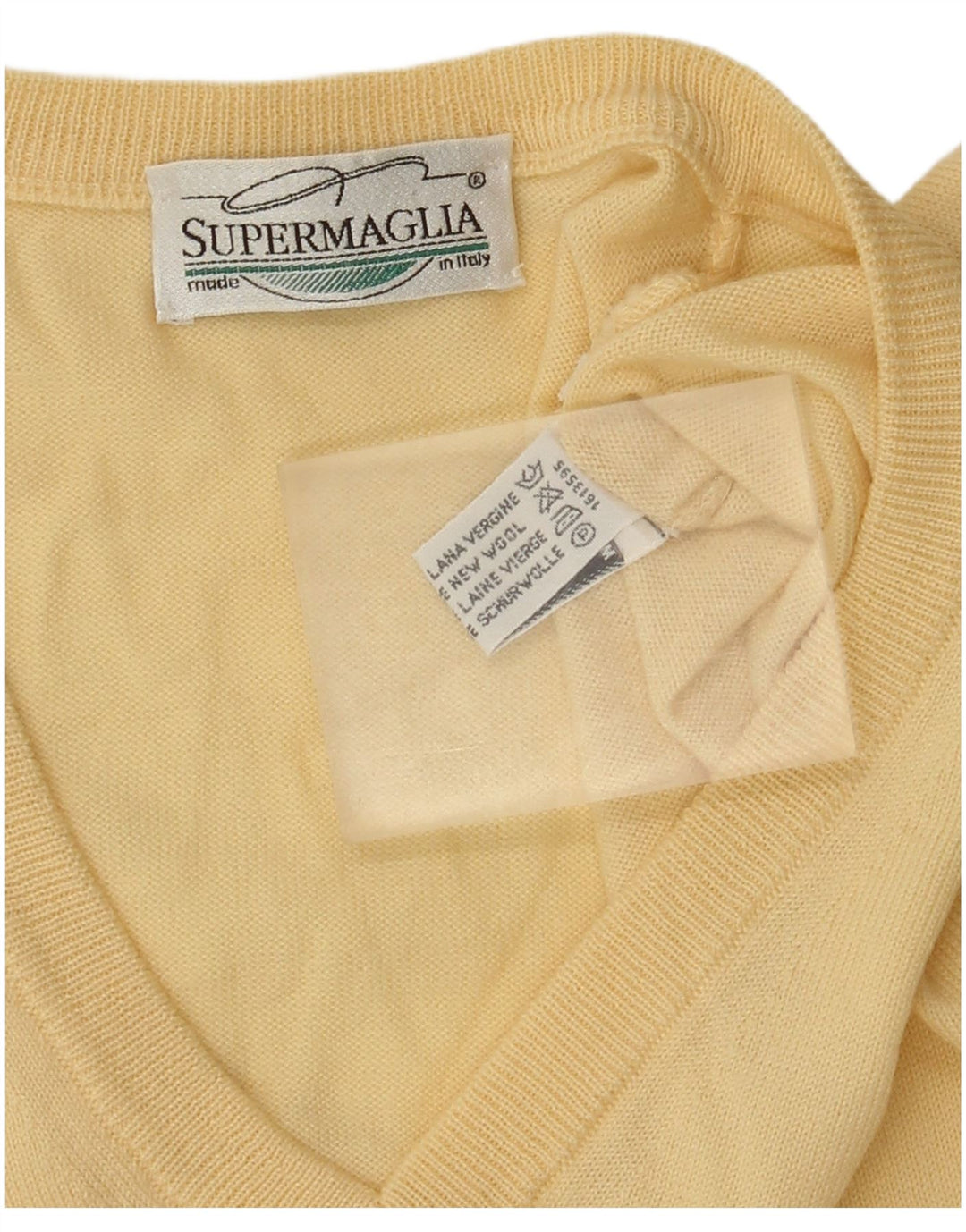 Suéter masculino Supermaglia com decote em V de lã amarela média