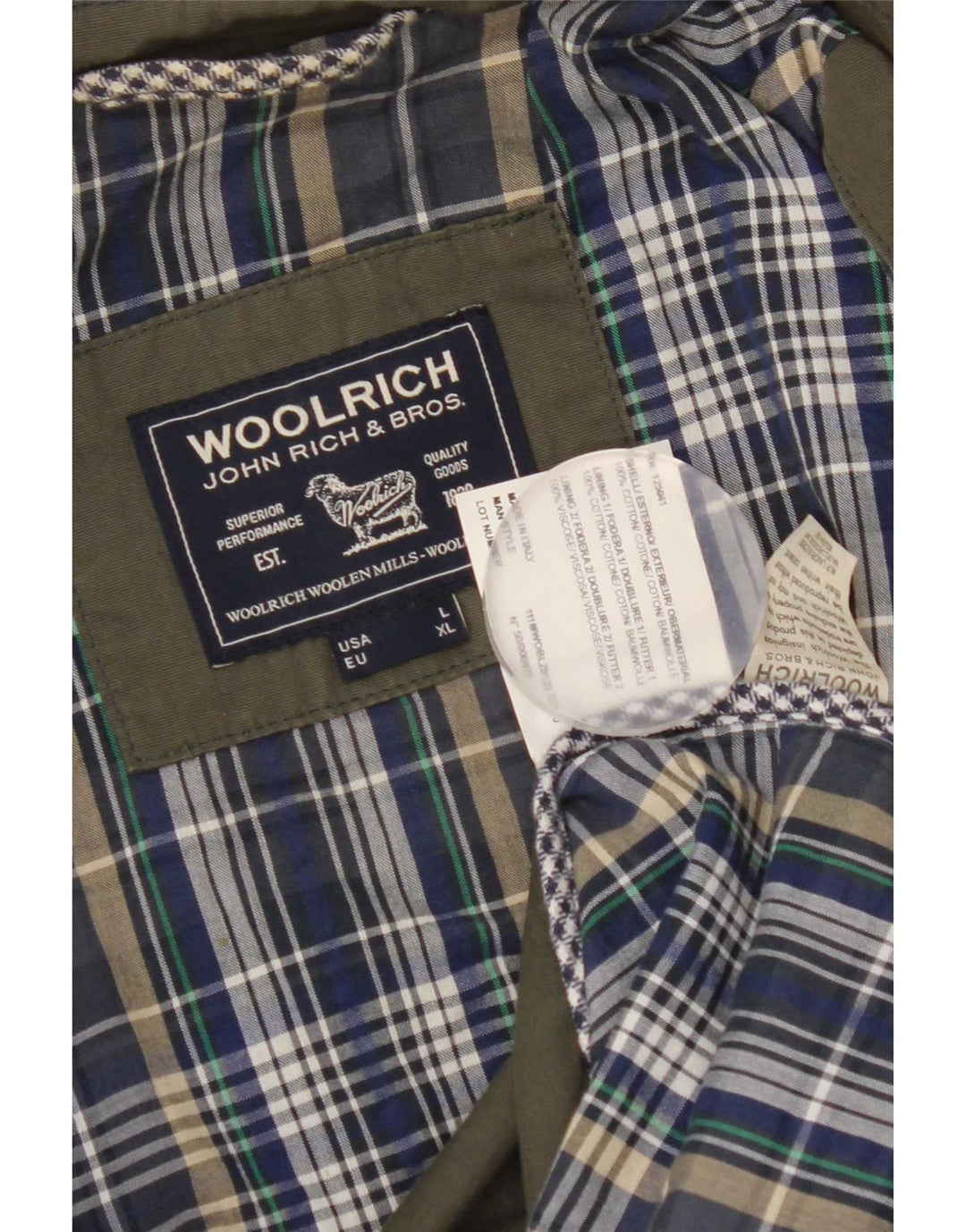 Jaqueta utilitária masculina Woolrich UK 40 grande algodão verde