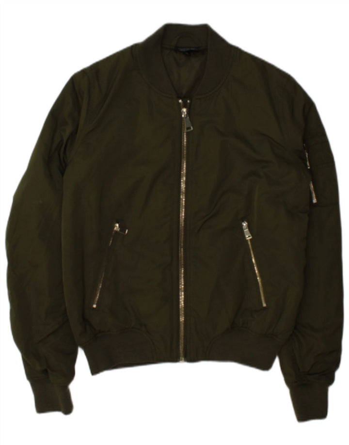 Jaqueta bomber feminina Topshop Reino Unido 8 poliéster cáqui pequeno