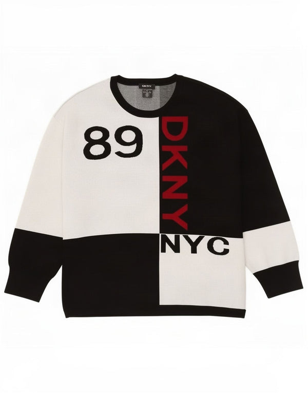 Dkny Suéter feminino com gola canoa gráfico UK 18 XL preto colorblock