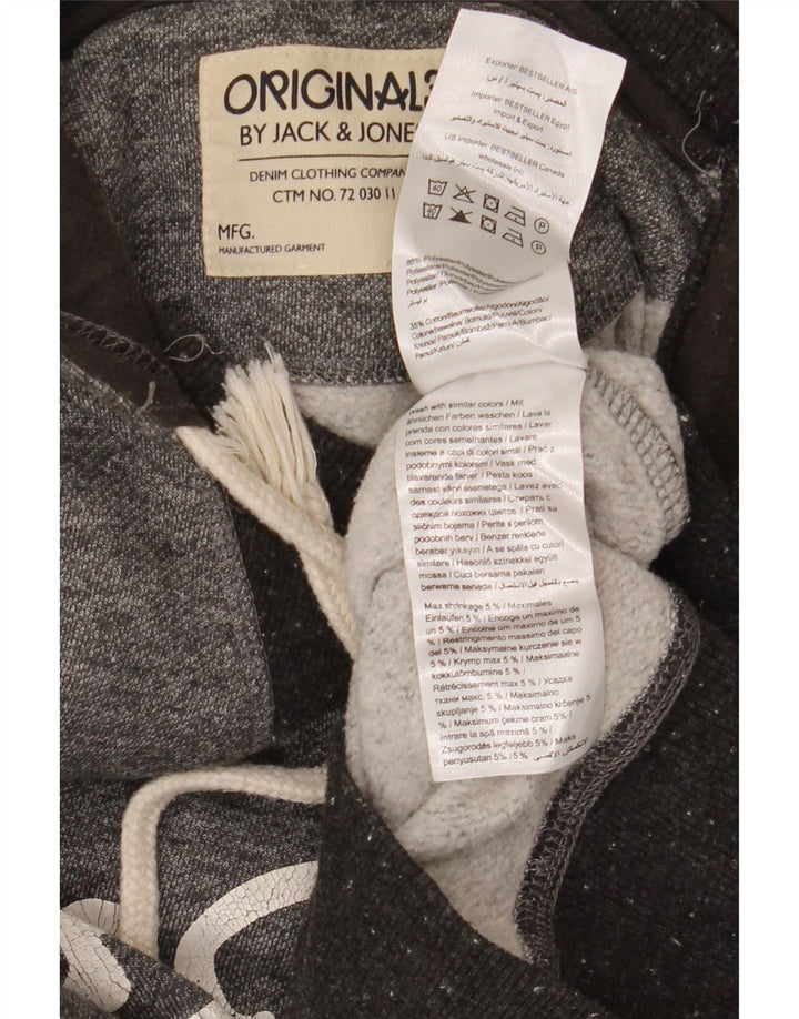 Suéter com capuz gráfico masculino Jack & Jones poliéster manchado cinza médio