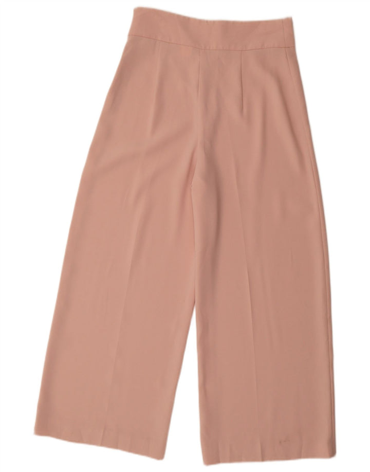 Calça feminina Zara com perna larga cortada pequena W26 L25 poliéster rosa