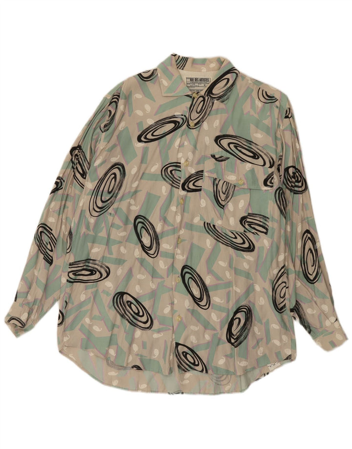 Vintage masculino abstrato Padrão camisa algodão multicolorido médio