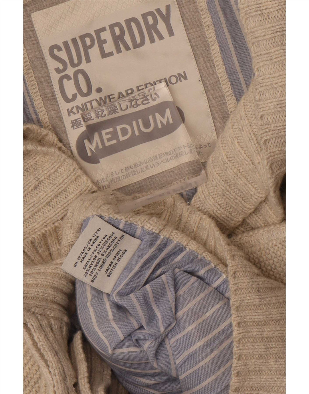 Suéter cardigã masculino Superdry algodão bege médio
