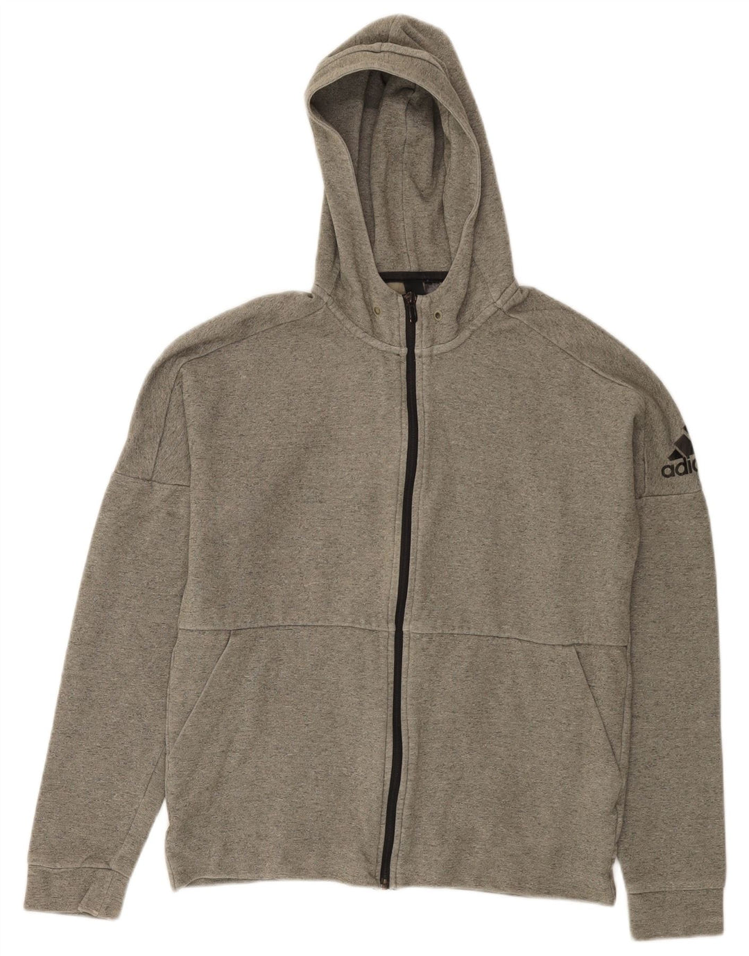 Adidas masculino zip moletom com capuz médio algodão cinza