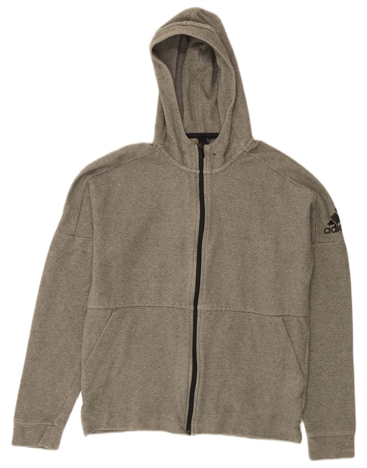 Adidas masculino zip moletom com capuz médio algodão cinza