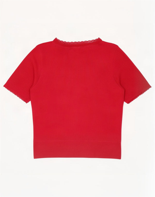 Blusa feminina de manga curta Marks & Spencer Reino Unido 16 grande acrílico vermelho