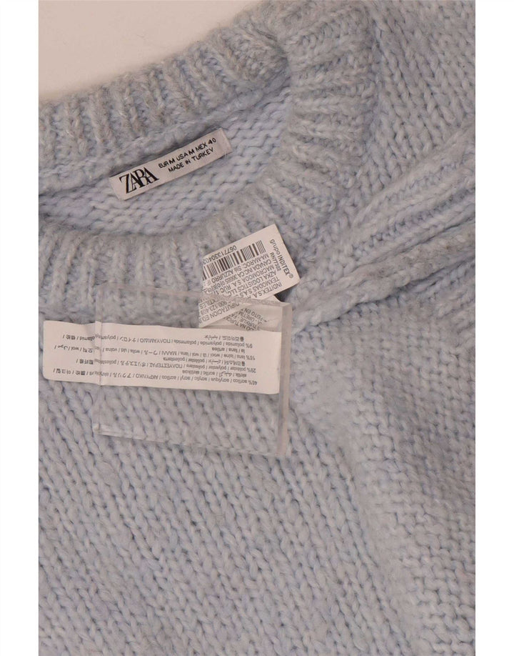 Zara Suéter feminino oversized com gola redonda Reino Unido 14 Acrílico azul médio