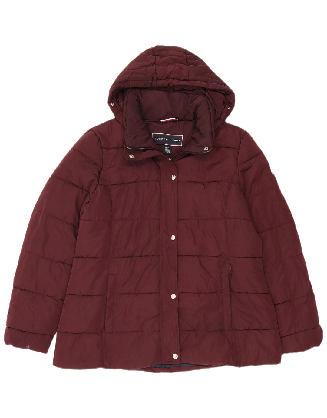 Jaqueta acolchoada com capuz feminina Tommy Hilfiger Reino Unido 16 grande poliéster cor de vinho