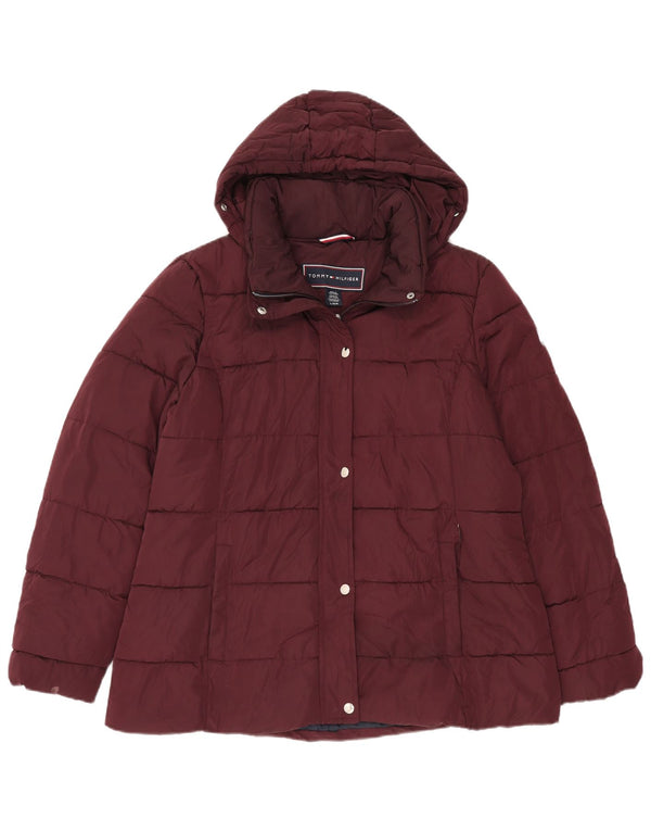 Jaqueta acolchoada com capuz feminina Tommy Hilfiger Reino Unido 16 grande poliéster cor de vinho