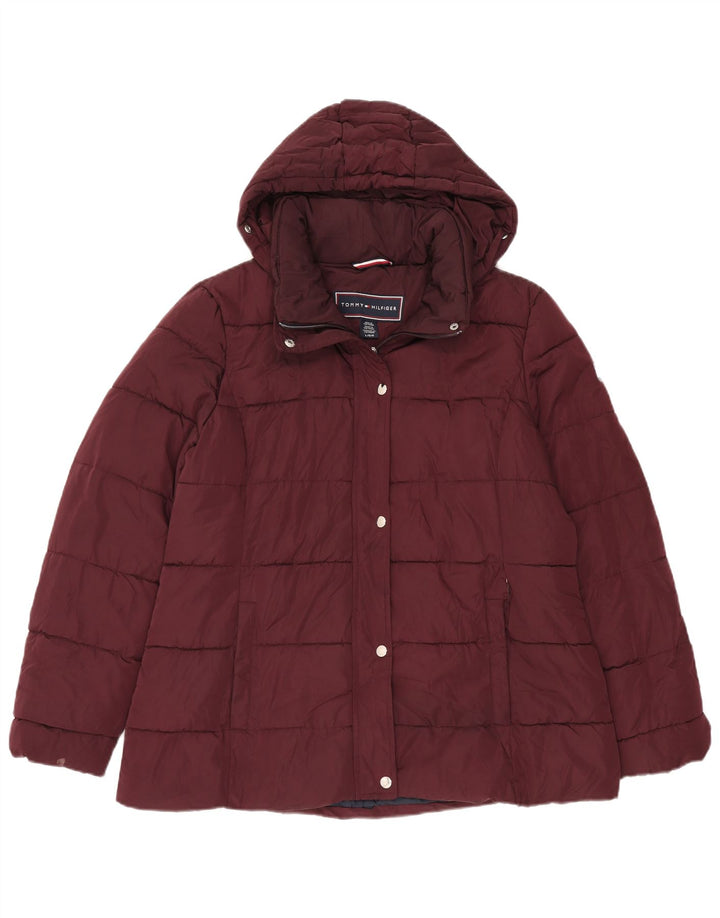 Jaqueta acolchoada com capuz feminina Tommy Hilfiger Reino Unido 16 grande poliéster cor de vinho