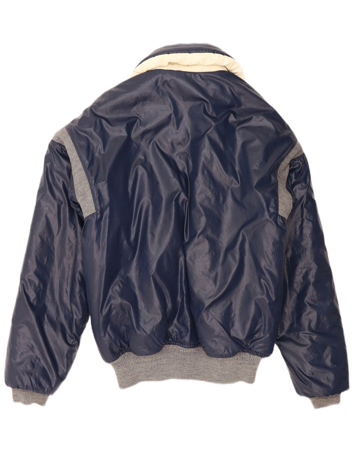Jaqueta acolchoada masculina vintage UK 40 grande bloco colorido azul marinho