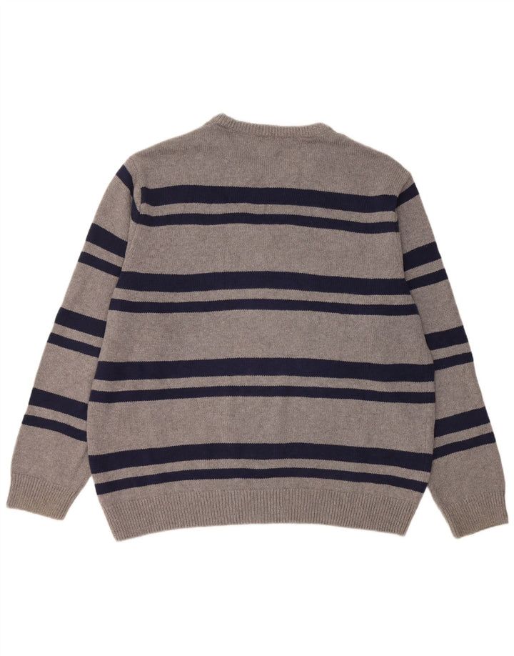 Suéter masculino Chaps com gola redonda 2XL algodão listrado cinza