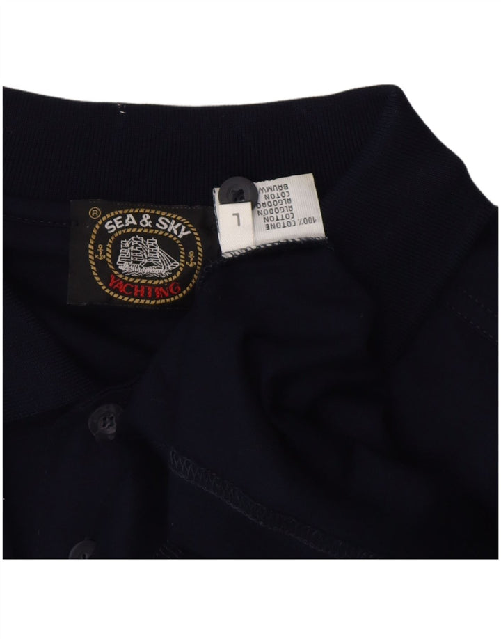 Camisa polo masculina SEA & SKY grande algodão azul marinho