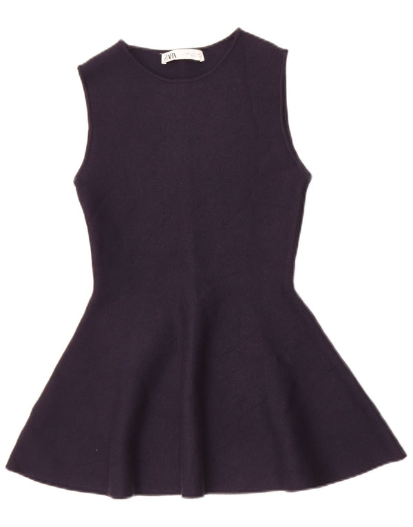 Zara Túnica feminina oversized sem mangas Reino Unido 10 pequena viscose azul marinho