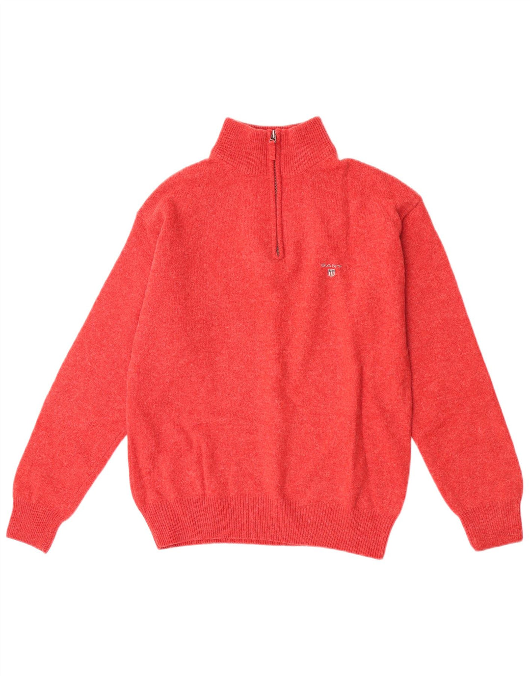 Suéter masculino Gant com zíper e gola em lã de carneiro vermelho médio